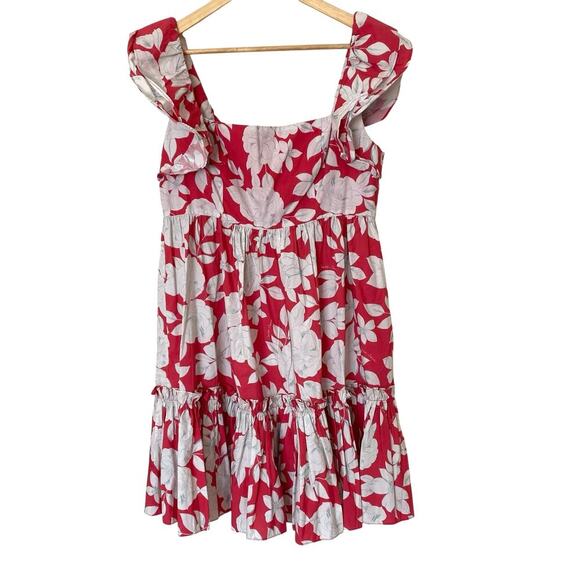 CARA CARA Lexa Floral Tiered Smocked Mini Dress Raspberry Pink White,Large - Picture 5 of 16